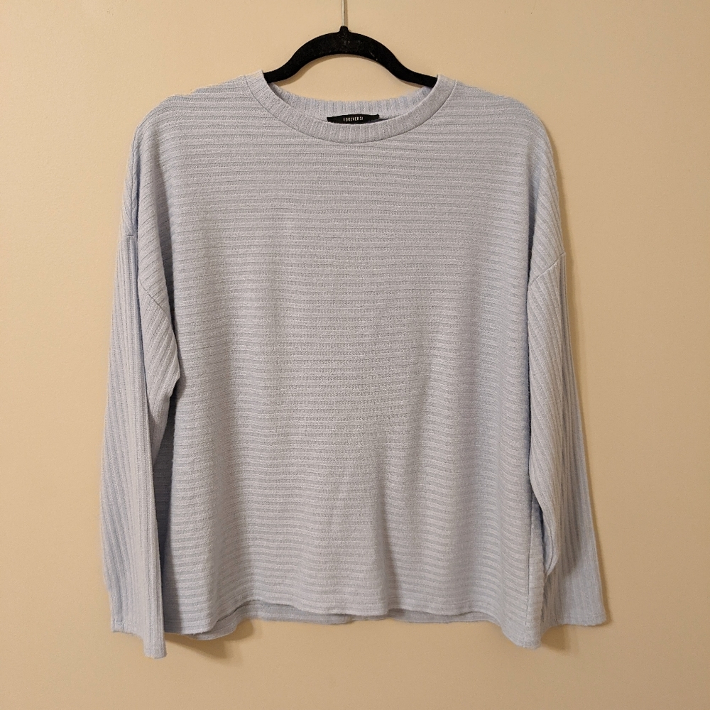 F21 Icey Blue Ribbed Long Sleeve Top